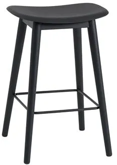 Muuto Fiber Barstol med träsockel Svart/Svart H66 cm