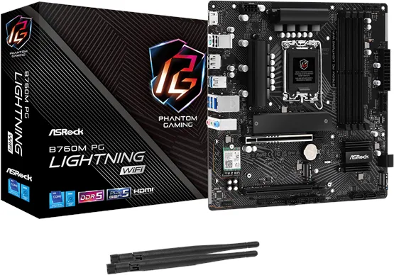 ASRock B760M PG LIGHTNING WIFI Moderkort - Intel B760 - Intel LGA1700 Socket - DDR5 RAM - Micro-ATX