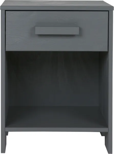 Dennis, nattduksbord med låda, mörkgrå, H52x36x39 cm, furu