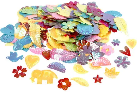 Paljetter, pärlemorsfärger, str. 15-45 mm, 400 g/ 1 förp.