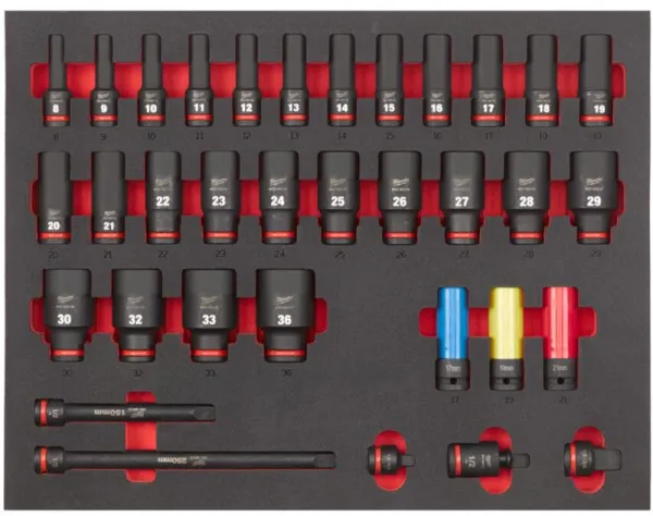 Milwaukee slagsockelset i skum 1/2" 34 delar