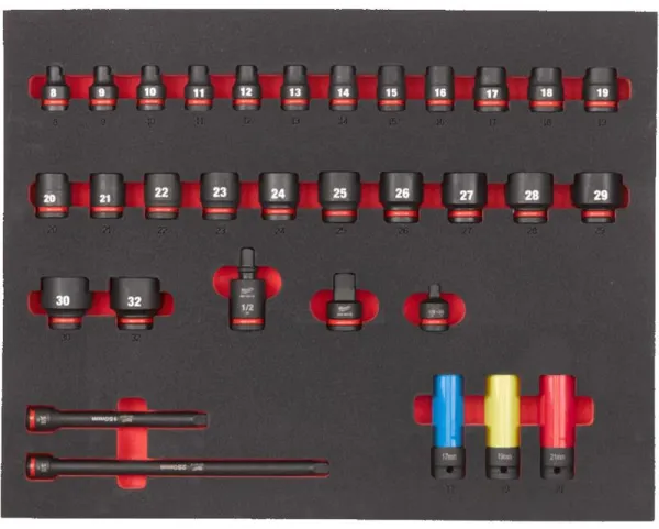 Milwaukee slagsockelset i skum 1/2" 32 delar